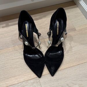 Nicholas Kirkwood Black Heels with Pearl and Silver Accents